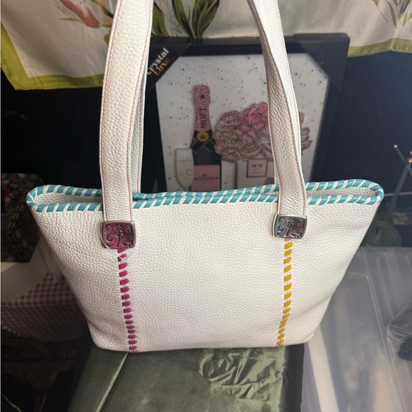 Brighton Handbags - Brighton Leather Shoulder Bag – White Multicolor Stitch Detail